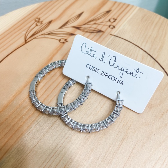 Silver Cubic Zirconia Hoop Earrings - Picture 4 of 6